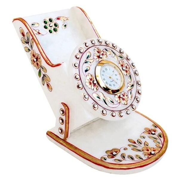 Handcrafted Marble Mobile Stand with Embedded Clock